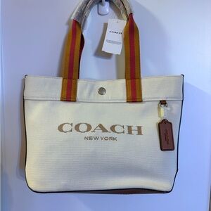 NWT Coach Small Cream Canvas and Leather Tote with Brown Accents